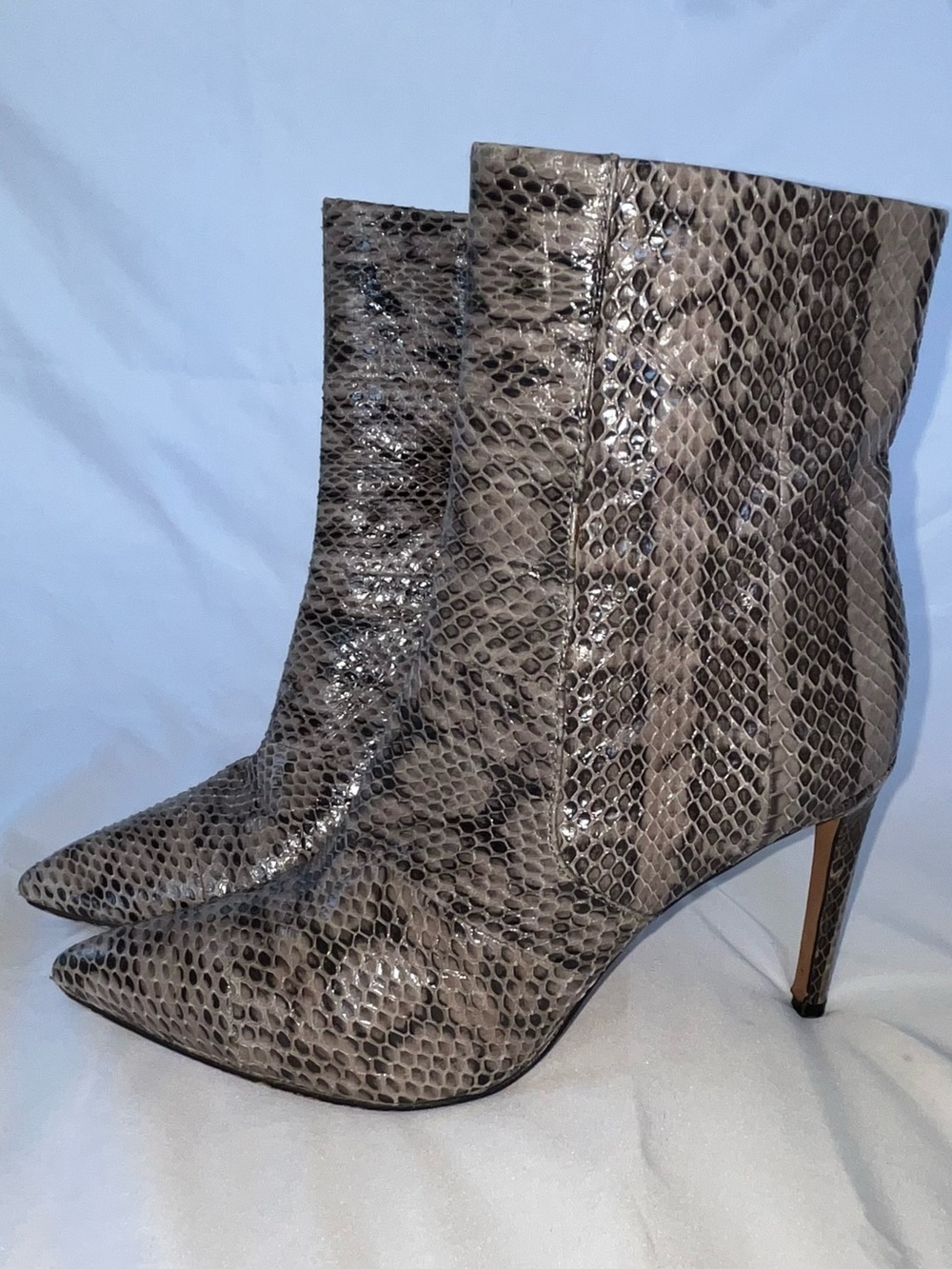 BCBGMaxAzria Snake-Embossed Pointed Toe Ankle Boots - Taupe